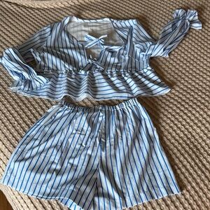 Blue and White Striped Two-Piece Set